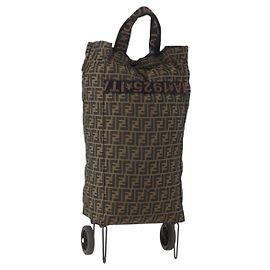 FENDI Zucca Canvas Carry Bag Black Brown Auth ti3887A Brown Black