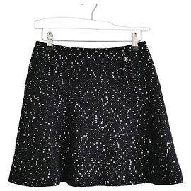 Chanel Fall 2002 Sequin Tweed Flared Mini Skirt Black