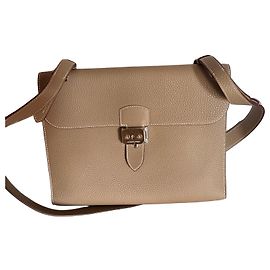 Hermès Beige Leather Saddle Bag Sand