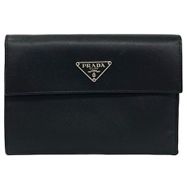 Cartera tríptico Prada en piel Saffiano negro Negro