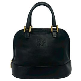 Loewe Vintage Anagram Logo Engraved Leather Handbag Black