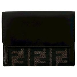 Fendi Vintage Zucca FF Pattern Bi-Fold Wallet Brown Black