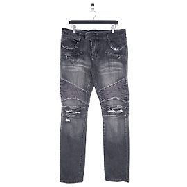 Balmain Distressed Biker Denim Jeans Grey