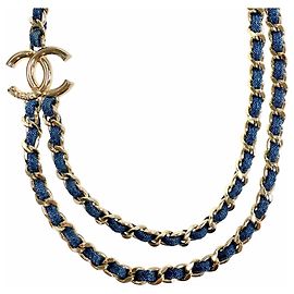 Colar de Corrente Dupla com Logotipo Coco da Chanel Azul