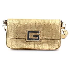 Bolsa Baguette Guess Brightside Dourada Efeito Réptil Dourado