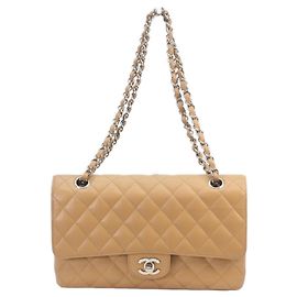Bolsa de ombro Chanel A01112 em couro caviar matelassê bege Bege