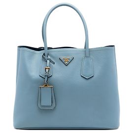 Prada Borsa Double Saffiano Cuir Blu Large Blu Blu chiaro