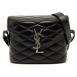 Saint Laurent June Monogram Clutch aus schwarzem gestepptem Lammleder Schwarz