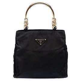 Prada Black Tessuto Metal Handle Bag Black