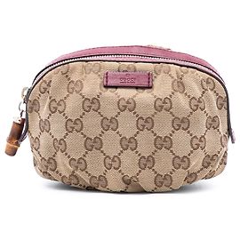Gucci Beige GG Canvas Bamboo Pouch Beige