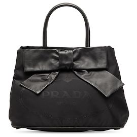 Bolsa Prada Black Tessuto Canapa Logo Soft Calf Bow Preto