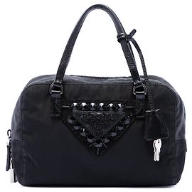 Prada Black Tessuto Beaded Handbag Black