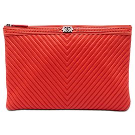 Chanel Red Large Chevron Lambskin Double Stitch Boy O Case Clutch Red