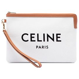 Céline Pochette Celine Brown Large Canvas Logo Marron Beige