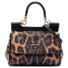 Sac Miss Sicily en cuir de veau à imprimé léopard mini marron Dolce & Gabbana Marron