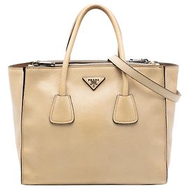 Bolsa Prada Beige Glace Calf Twin Pocket Double Handle Bege