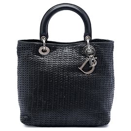 Dior Black Medium Woven Calfskin Soft Lady Dior Noir