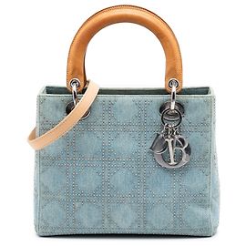 Dior Blue Medium Denim Cannage Studded Lady Dior Blue Other