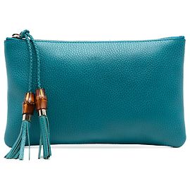 Pochette Bamboo en cuir de veau bleu Gucci Bleu