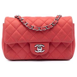 Chanel Red Mini Rectangular Classic Caviar Single Flap Red Other