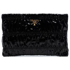 Prada Black Vernice Gaufre Clutch Black