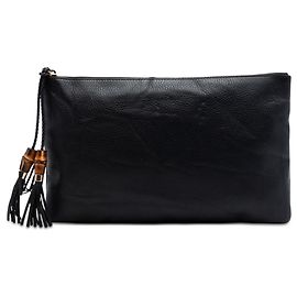 Clutch de couro de bezerro preto com tassel de bambu Gucci Preto