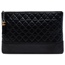 Chanel Black Large Aged Calfskin Gabrielle O Case Clutch Nero