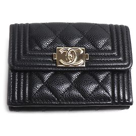 Chanel Boy Chanel Matelassé Tri-fold Wallet Black