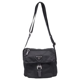 Prada Re-Nylon Vela Single Buckled Messenger Bag in Black Polyamide  Black