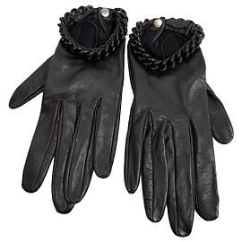 Autre Marque Causse Gantier Luvas de couro preto com detalhe de corrente Preto