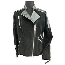 Mango Black Leather and Suede Biker Jacket Black