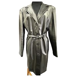 Autre Marque Influence Black Nappa Leather Long Coat Black