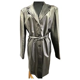Autre Marque Influence Cappotto lungo in pelle nera Nero