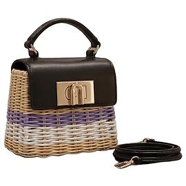 Mini bolsa Furla em couro e vime Multicor