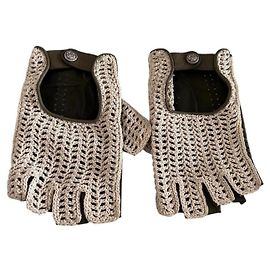 Luvas sem dedos Chanel Cuba 2016 em couro e crochê Verde oliva