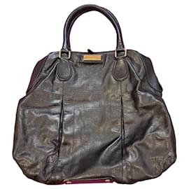 Gianfranco Ferré Logo Embossed Black Leather Handbag Black