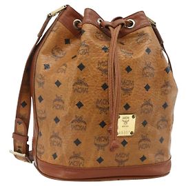 Bolsa de cordão MCM Vicetos Logogram Drawstring Bag em PVC e couro marrom dourado Auth ka4224A Marrom Dourado