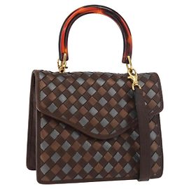 Bolsa BOTTEGA VENETA INTRECCIATO de couro 2way Marrom Ouro Auth 178526A Marrom Dourado