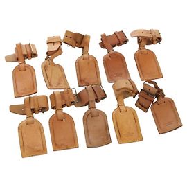LOUIS VUITTON Powanie Name Tag Leather 10set Beige LV Auth 167219 Beige