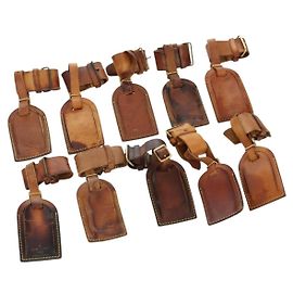 LOUIS VUITTON Powanie Name Tag Leather 10set Beige LV Auth 167213 Beige