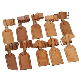 LOUIS VUITTON Powanie Name Tag Leather 10set Beige LV Auth 167220 Beige