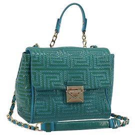 Borsa a tracolla con catena Gianni Versace in pelle vernice 2way Verde Oro Auth 178068A D'oro Verde