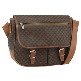 Céline Bolsa de Ombro CELINE Macadam Canvas PVC Couro Marrom Ouro Auth bs34803 Marrom Dourado