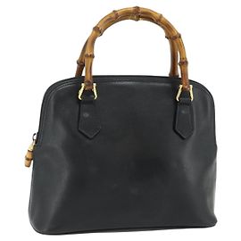 GUCCI Bamboo Handtasche aus Leder Schwarz Gold Auth 178255 Schwarz Golden