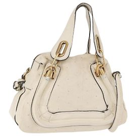 Chloé Bolsa Chloe Paraty de Couro 2way Branco Ouro Auth 177045 Branco Dourado