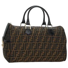 FENDI Zucca Canvas Mini Boston Bag Brown Black Auth am11498SAV Brown Black