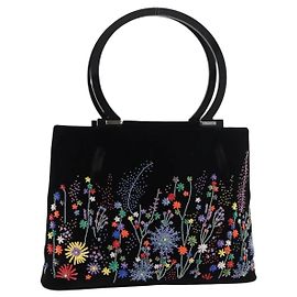 Salvatore Ferragamo Tote Bag Samt Schwarz Silber Auth bs34565A Schwarz Silber