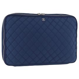 CHANEL Matelasse Christmas 2012 PC Case Nylon Blue Silver CC Auth 178958A Silvery Blue