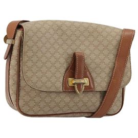 Céline Bolsa de Ombro CELINE Macadam Canvas PVC Bege Dourado Auth 171225 Bege Dourado