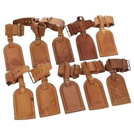 LOUIS VUITTON Powanie Name Tag Leather 10set Beige LV Auth 167215 Beige